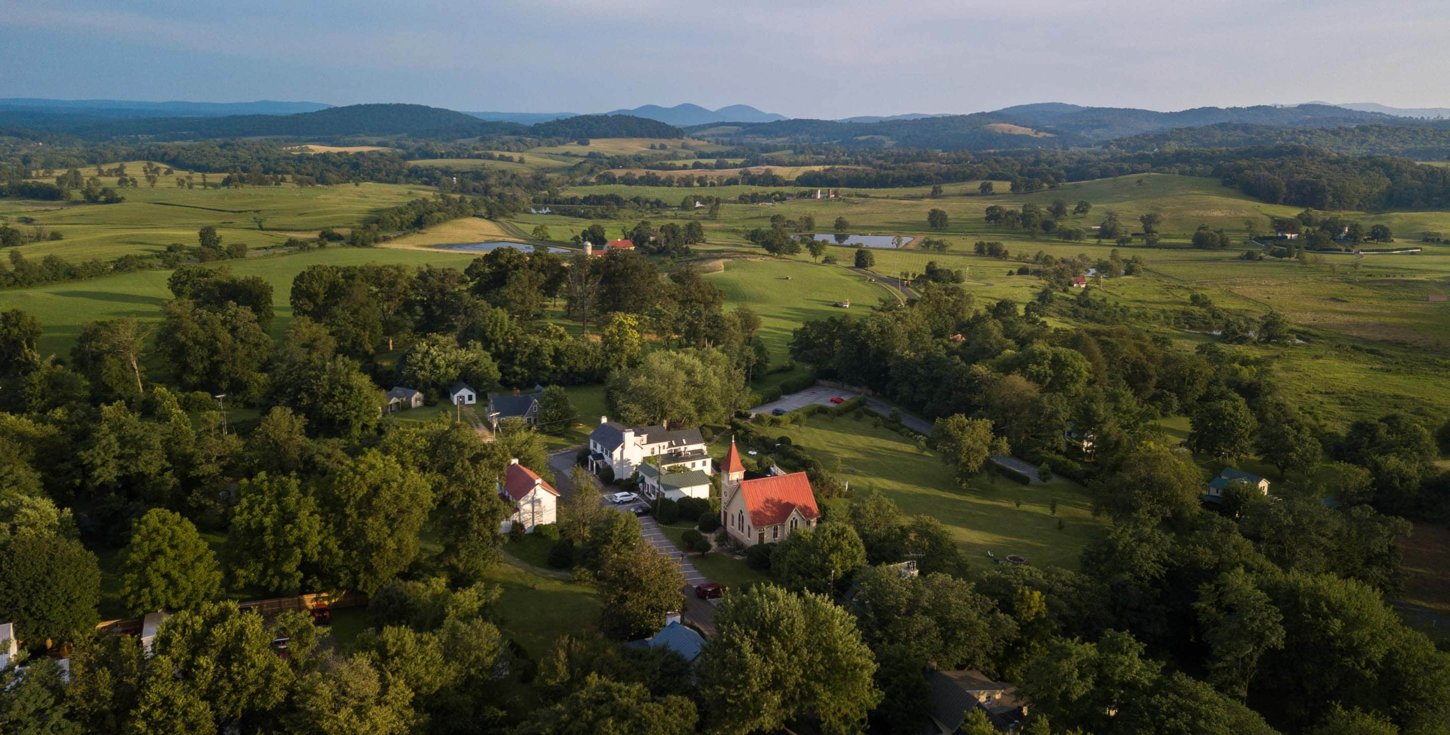 Aerial shot of Ashby Inn and surrounding green space